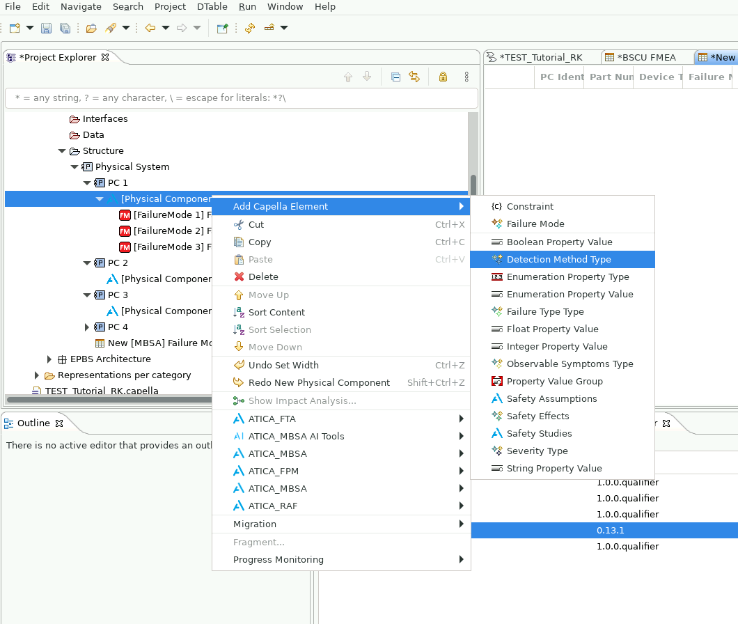 Menu for adding a detection method literal