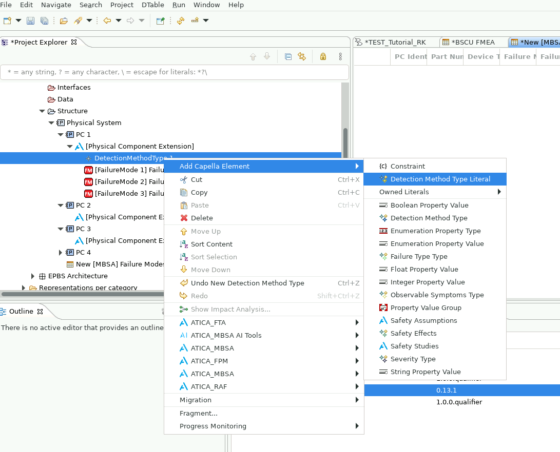 Menu for adding a detection method type