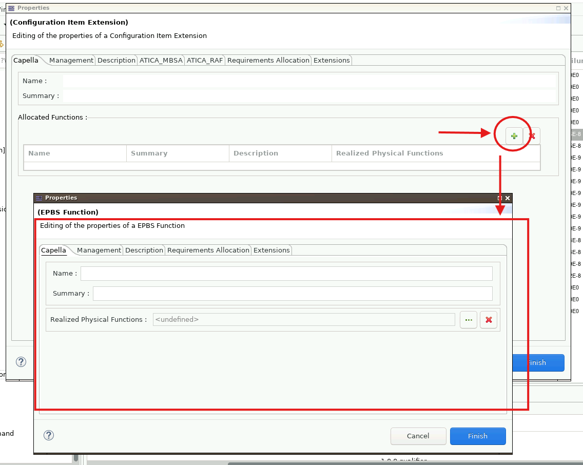 Dialog for allocating a function to a configuration item
