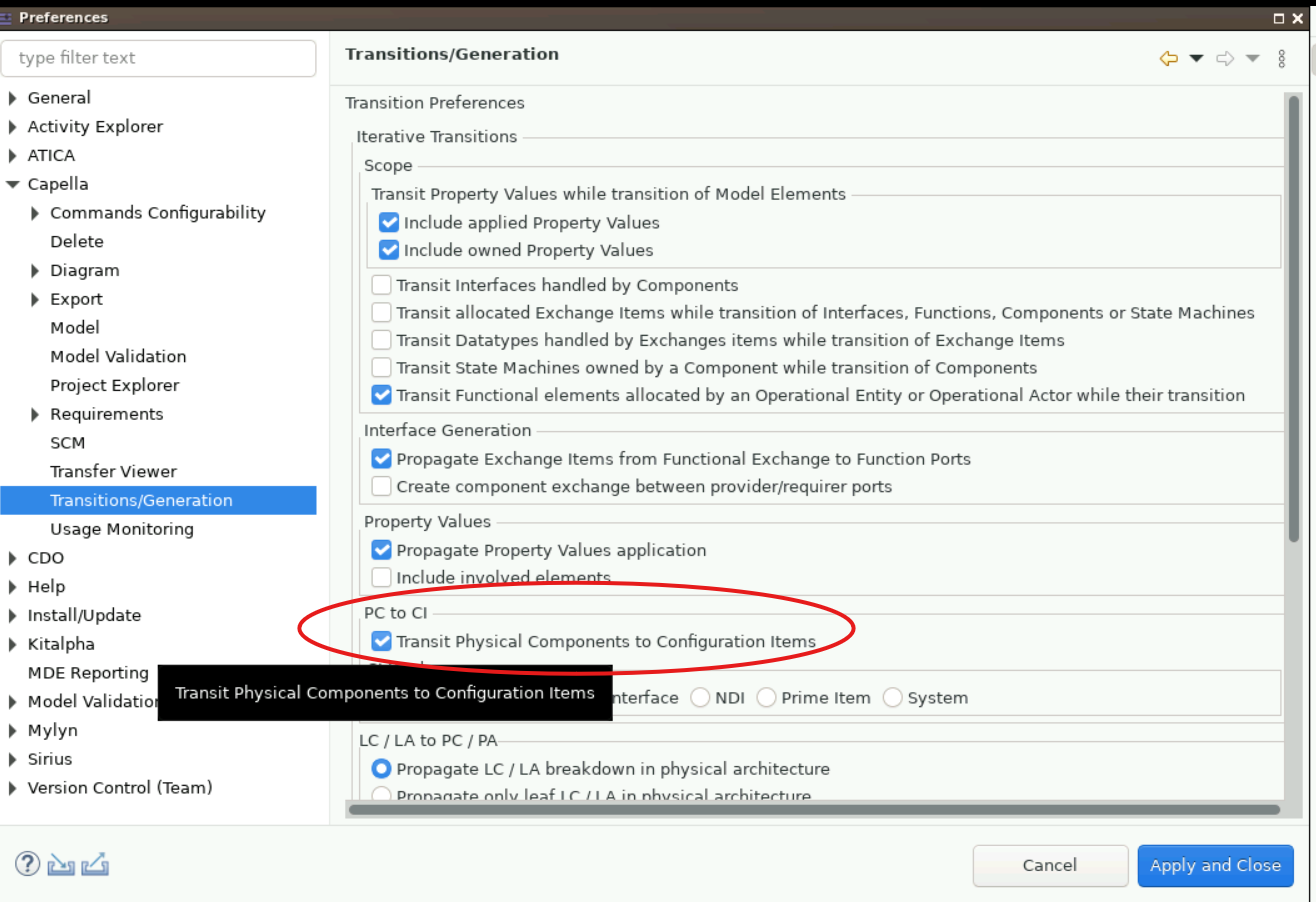 Preference that enables PC-to-CI transitions