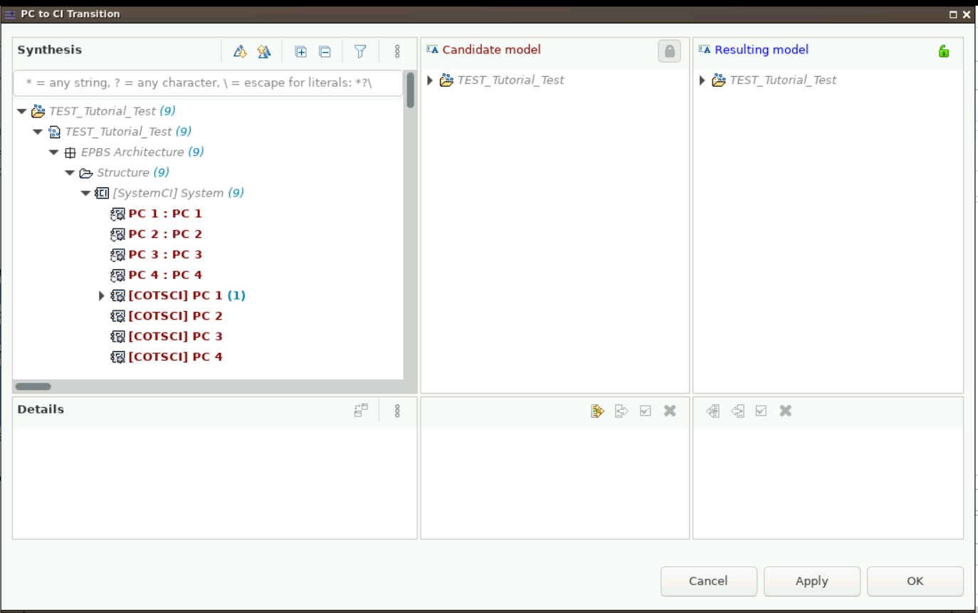 PC-to-CI transition dialog