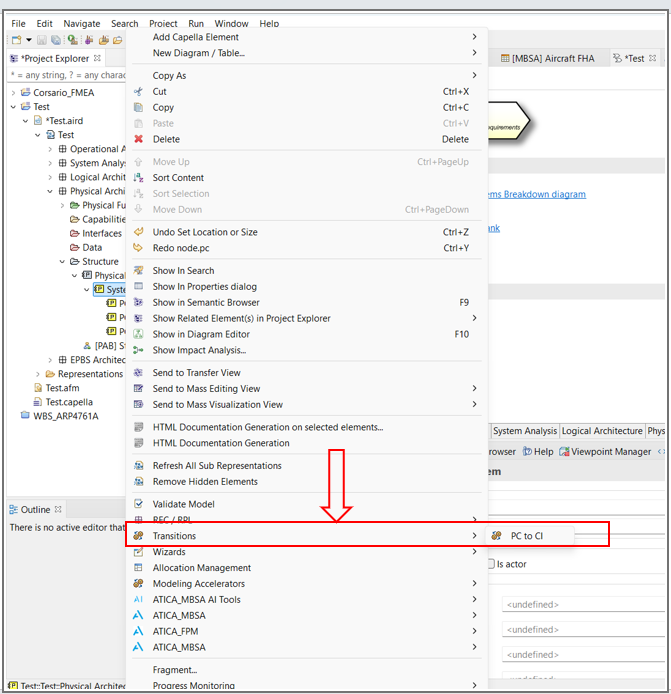 PC-to-CI transition menu