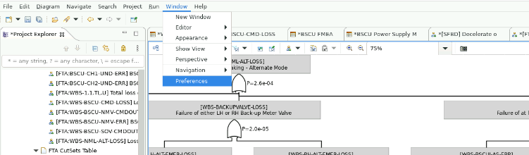 Opening Capella preferences from the Window menu