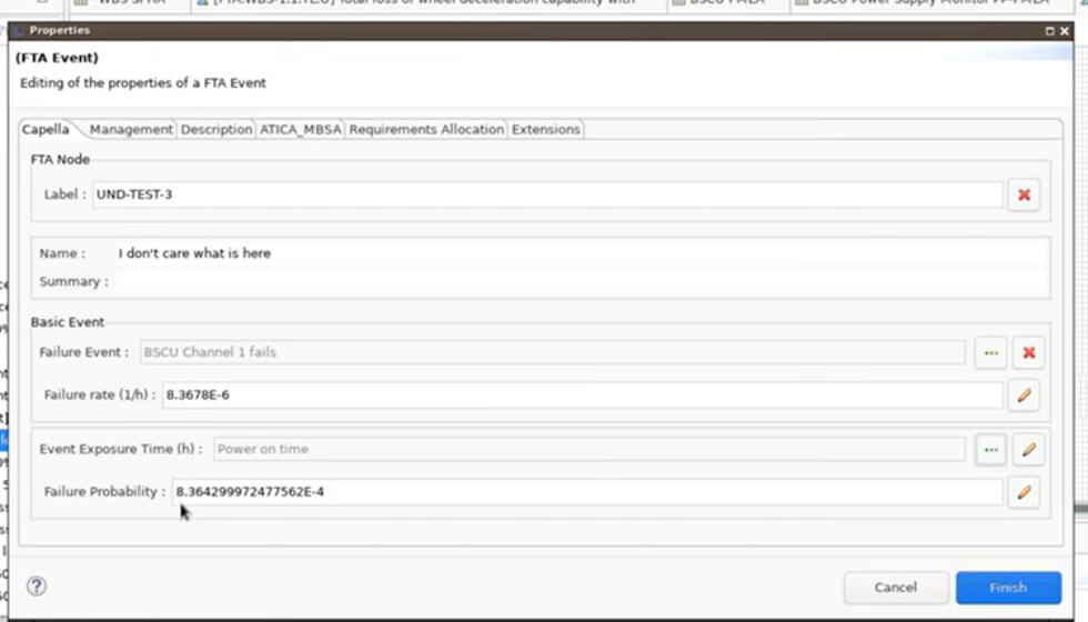 FTA event after a failure element is selected